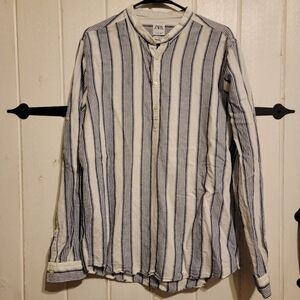Zara Blouse Button Up Long Sleeve Linen Blend Size Large